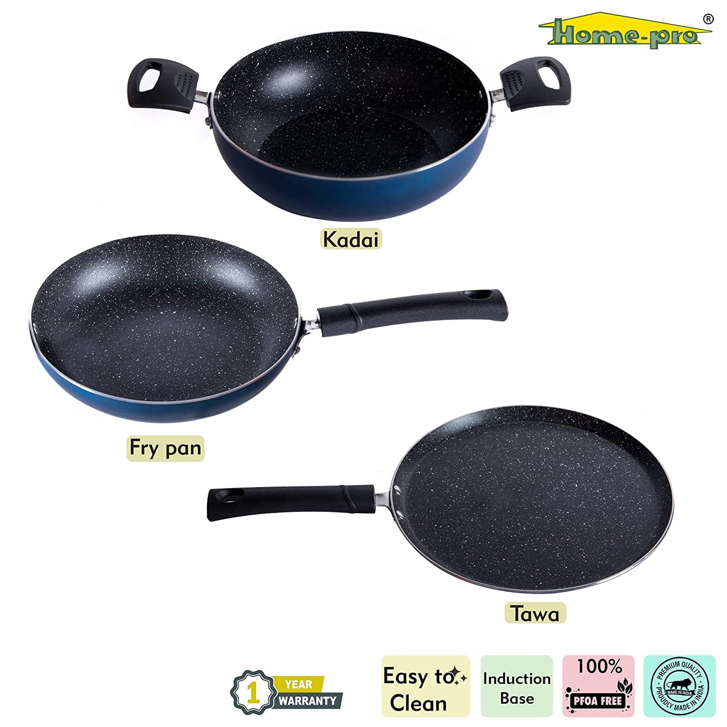 Non Stick Fry Pan , Kadai , Dosa Tawa Combo Set - Homeproindia.com