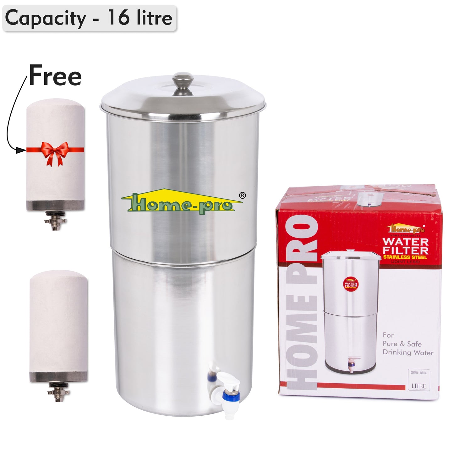 Stainless Steel Non Electric Water Filter with Ceramic Candle - Homeproindia.com